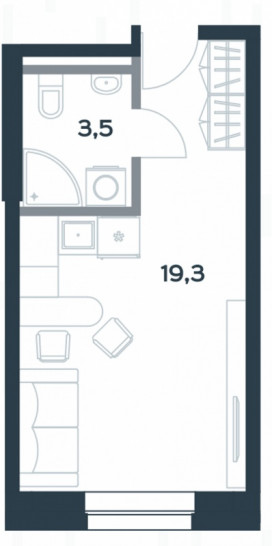 Студия 22.8 м²