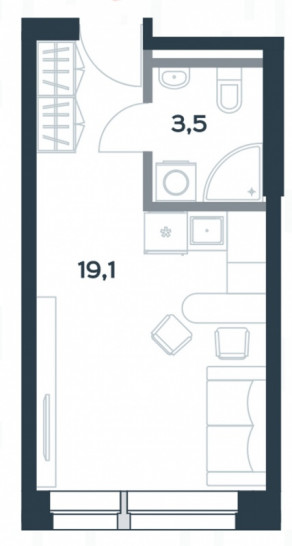 Студия 22.6 м²